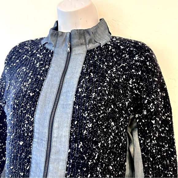 ST JOHN Mixed Media Santana Knit and Chambray Trimmed Zippered Jacket Size S - Picture 4 of 13